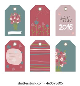 Strips and a bouquet on a background. Romantic tags collection  with flowers, lettering.  Set of  holiday invitations. Collection tags, cute tags, Set tags, printable tags, hand drawn tags