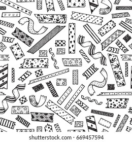 Strips of decorative Masking Tape Seamless pattern. Hand Drawn Doodle Sticky tape. Adhesive tape. Scrapbook    