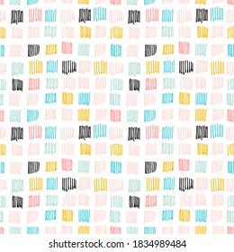 Strips geometric pattern with doodle lines. Hand drawn seamless pattern with vertical line texture. Pastel color. Vector illustration.