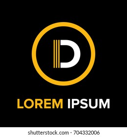 Strips Letter D Logo. D Letter Design Vector with strips and yellow circle for logo, symbol and icon