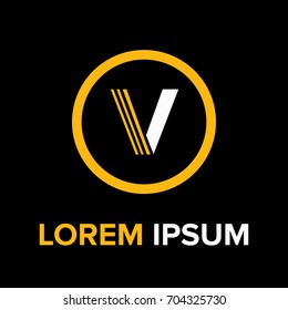 Strips Letter V Logo. V Letter Design Vector with strips and yellow circle for logo, symbol and icon