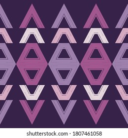 Strips. Mosaic with geometric shapes. Seamless pattern. Design with manual hatching. Textile. Ethnic boho ornament. Vector illustration for web design or print.