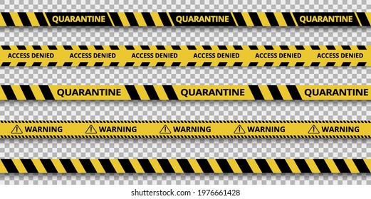 Strips of quarantine. Warning caution sign. Black and yellow danger zone line. Brushes included.