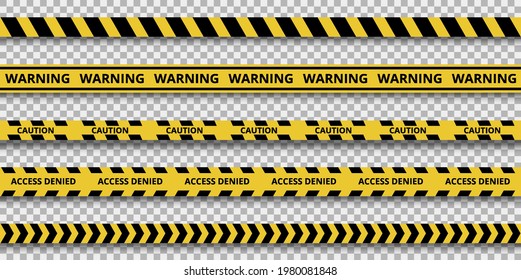 Tiras de cuarentena. Advertencia de advertencia. Línea cordón de cordón de zona de peligro negro y amarillo. Cepillos incluidos.