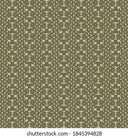 Strips of space, dotted, or marked with strange signs. Abstract knit texture. Pattern in brown and ivory.