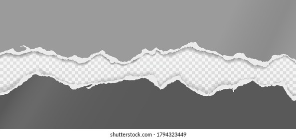 Strips of torn, ripped black and grey paper with soft shadow are on white square background for text. Vector illustration