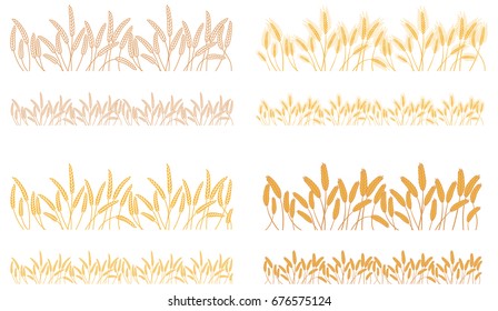 Strips waving ears of cereals plants. Set of stripes of repeating naturally crossed bunches of cereals