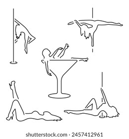 striptease group of black icons on a white background. Vector illustration.
