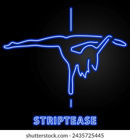 striptease neon sign, modern glowing banner design, colorful modern design trend on black background. Vector illustration.