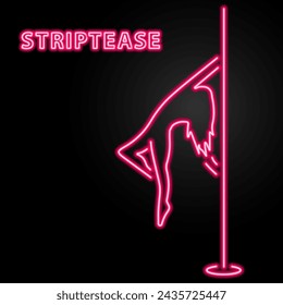 signo de neón de striptease, diseño de banner moderno brillante, tendencia de diseño moderno colorido sobre fondo negro. Ilustración vectorial.