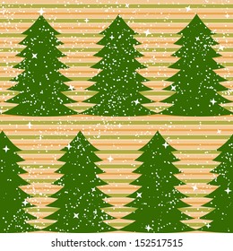 Stripy Christmas seamless pattern with fir trees