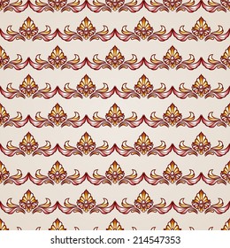 Stripy floral seamless pattern in brown and beige, EPS10