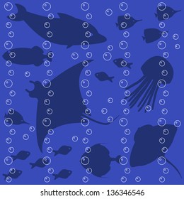 Stripy seamless pattern with fish silhouettes