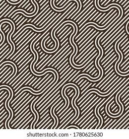 Rastreo vectorial sin fisuras con líneas trenzadas, fondo abstracto geométrico, red estriada, laberinto óptico, red web. Diseño en blanco y negro.