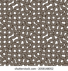 Striptes, nahtloses Vektor-Muster mit gewebten Linien, geometrischer abstrakter Hintergrund, Stripnetz, optischer Labyrinth, Web-Netzwerk. Schwarz-Weiß-Design.