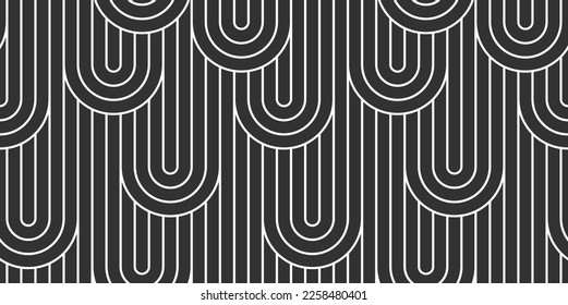 Stripy vector seamless pattern with woven lines, geometric abstract background, stripy net, optical maze, web network. Black and white design.