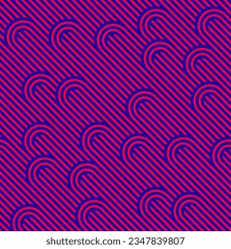 Stripy vector seamless pattern with woven lines, geometric abstract background, stripy net, optical maze, web network. Pink color design.