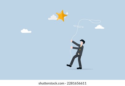 Strive for success, motivaiton to work, effort for progress or being excellence concept, Businessman chasing star in sky.