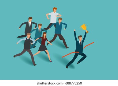 Striving for victory. Business concept. Competition, competitive successful businessman vector illustration