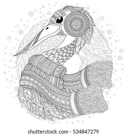 Strok, fantastic flowers, branches, leaves. For anti stress Coloring Page . Coloring book page for adults and children. Black White Bird collection. Set of illustration.