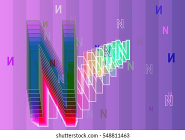 stroke around creative effect, popular Alphabet N vector background between template