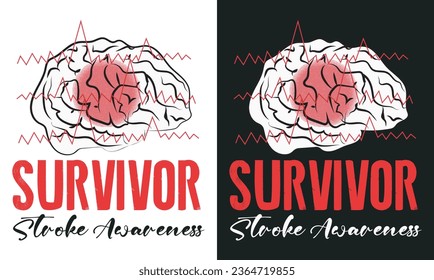 Strike Awareness T-Shirt Design Layout mit Brain Vector, Moderne Stroke Design Vektorgrafik, Bereit zum Drucken für Bekleidung, Poster, Wall Art, Taschen, Karten, etc.