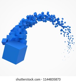 stroke of blue cubes moving on air. 3d style vector illustration