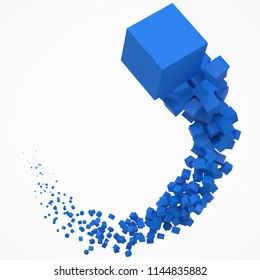 stroke of blue cubes moving on air. 3d style vector illustration