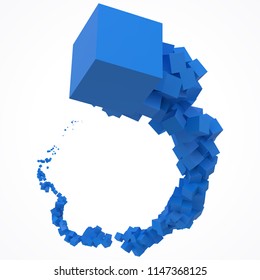 stroke of blue cubes moving on air. 3d style vector illustration