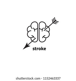 Stroke of brain, arrow in brain, dementia, brain disease. Vector