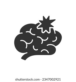 Stroke brain glyph icon on white background. Vector illustration.