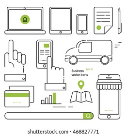 Stroke Business Icons. Vector illustration. 