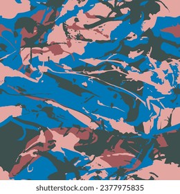 Military Camouflage Seamless Pattern Blue Color Vector