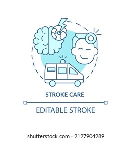 Stroke care turquoise concept icon. Treatment and rehab. Medical center service abstract idea thin line illustration. Isolated outline drawing. Editable stroke. Arial, Myriad Pro-Bold fonts used