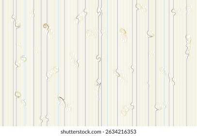 "Stroke and Chaos" is a seamless abstract pattern of vertical lines with wave-like distortions in orange, blue, and black. It blends order and motion, ideal for textiles, packaging, and digital use.