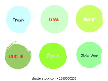 Stroke Circles. Brush round shapes. Rounded paint elements. Fresh green colors stroke circles. Blob watercolor icons. Mint and green ink spots. Grunge background.