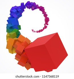 stroke of colorful cubes moving on air. 3d style vector illustration
