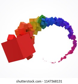 stroke of colorful cubes moving on air. 3d style vector illustration