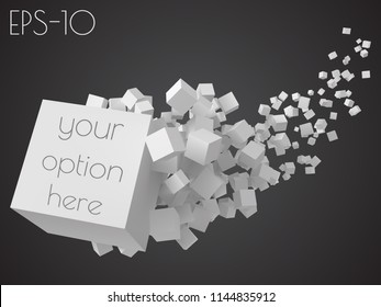 stroke of cubes moving on air. big one with free surface for text. 3d style vector illustration