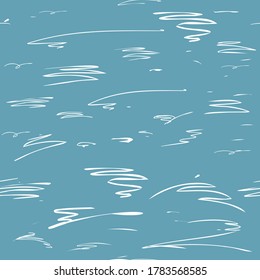 Stroke drawing Northern birds gulls soar in the sky fly in the sea.