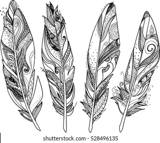 stroke feathers for coloring book or decoration