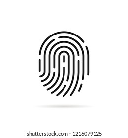 stroke fingerprint icon with shadow. flat linear simple trendy macro silhouette logotype graphic app art design isolated on white background. concept of identification sign like fingermark labyrinth