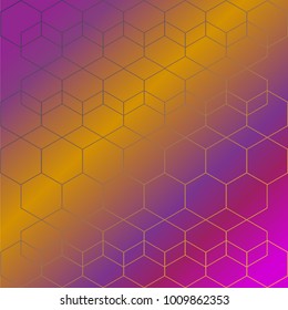 stroke gradient geometric purple and yellow gradient background with hexagons ,hexagon vector pattern, Use as a backdrop, the fill pattern.Gradient glow poster template with abstract shapes, geometric