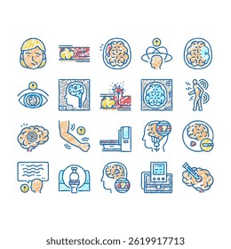 Stroke Health Problem Collection doodle icons set vector. Surgical Operation Brain Stroke Treat Injection, Dizziness Disease Vessel Congestion sketch hand drawn