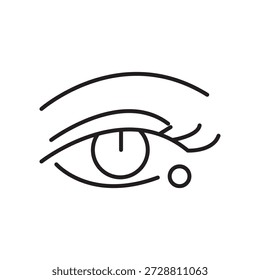 Stroke icon of an eye with under-eye cream dot, minimal cosmetic line art