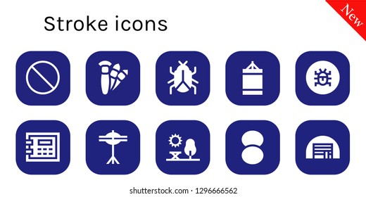  stroke icon set. 10 filled stroke icons. Simple modern icons about  - Forbbiden, Brushes, Virus, Punching ball, Safebox, Cymbals, Park, Foundation, Storage