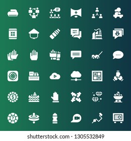 stroke icon set. Collection of 36 filled stroke icons included Safebox, Brace, Chat, Water bottle, Cymbals, Help, Bowl, Diamond, Teamwork, Gloves, Water market, Chip, Evaluation