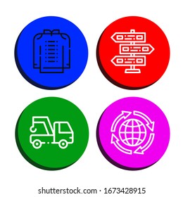 stroke icon set. Collection of Kimono, Signpost, Tow, Global icons
