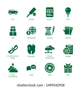 stroke icons. Editable 16 stroke icons. Included icons such as Car, Cricket, Invoice, Golf, Gift, Worldwide, Sewing, Gloves, Small Carnival Mask. stroke trendy icons for web.