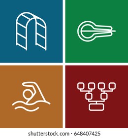 Stroke icons set. set of 4 stroke outline icons such as playground ladder, musical instrument, swimming
